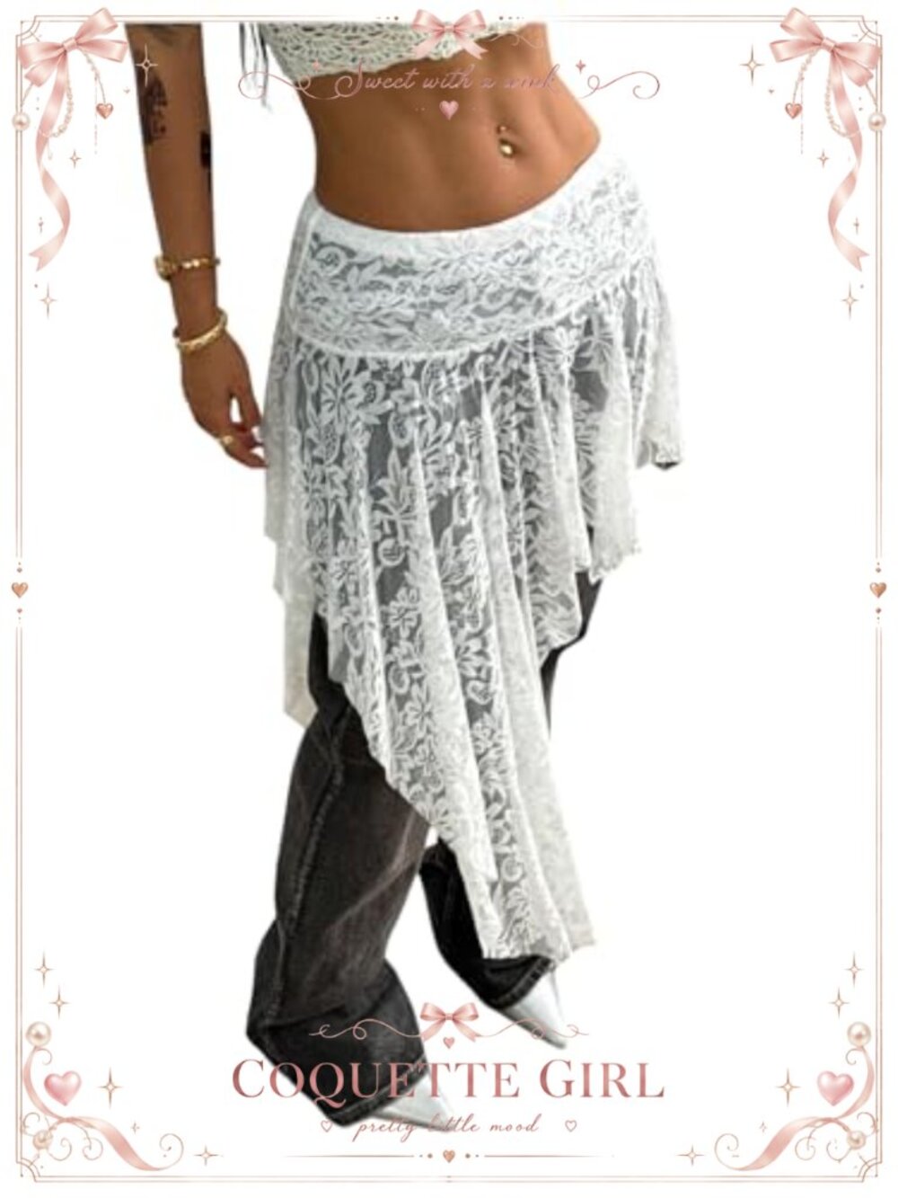 Sheer Lace Mini Skirt Y2K Gothic Rave Layered Flowy Party Skirt